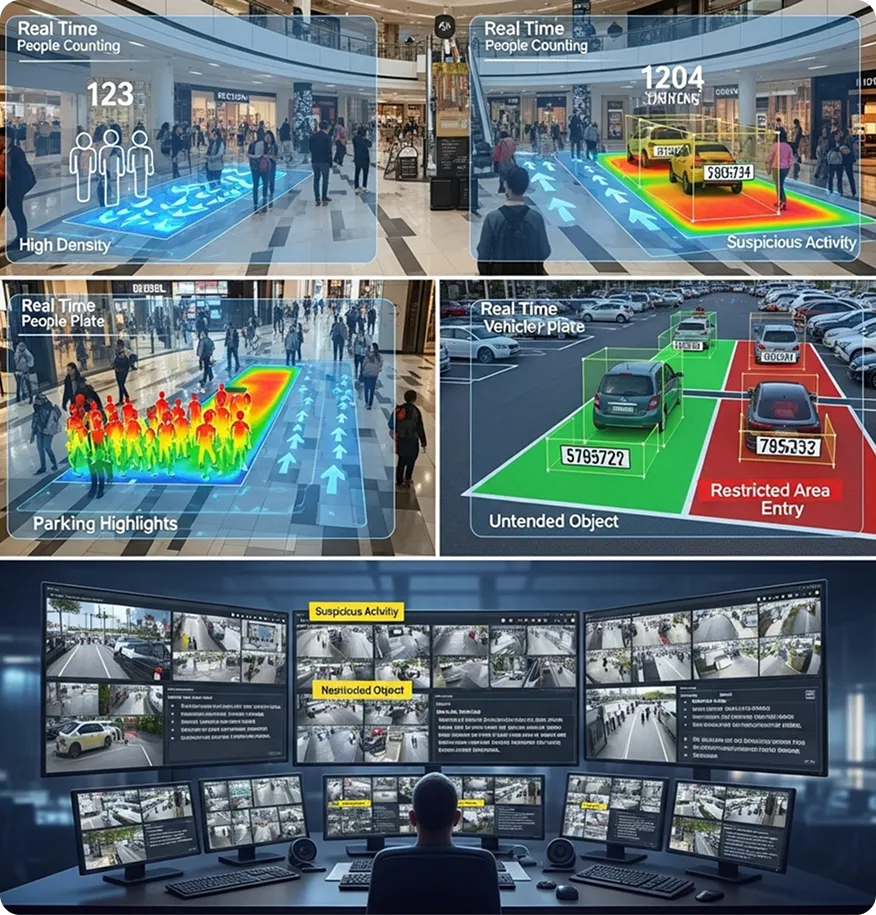 Mall analytics dashboard with AI overlays